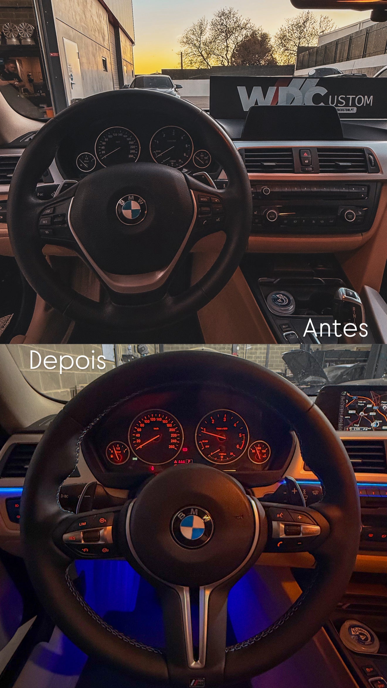 Volante em couro da Série M para BMW M3 M5 F20 F22 F23 F30 F33 F34 X1 F48 X5 F15 X3 F25 F80 E90 E70 E84 com borboletas no volante