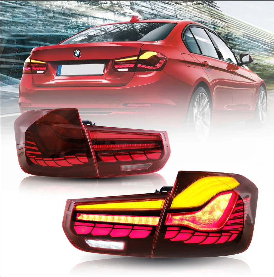 Conjunto de lanternas traseiras para BMW Série 3 2013-2018 F30 F80 M3 com LEDs, design M4 GTS, 320 325i e piscas sequenciais em LED.