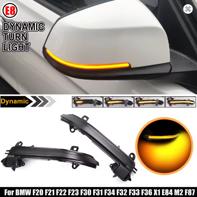 Luzes de seta dinâmicas em LED para retrovisores laterais, com sequências luminosas, compatíveis com BMW